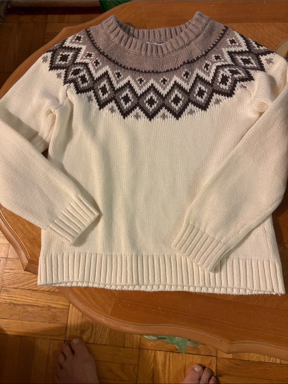 Old Navy Cream Sweater with Taupe and Dark Brown Fair Isle Yoke. 100. Cotton